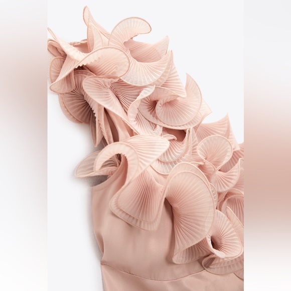 Zara RUFFLED SATIN EFFECT DRESS. Beige-Pink. Size S. New with Tag. - Picture 8 of 8